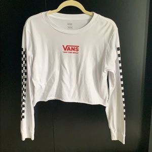 White Checkered Vans Long Sleeve Women’s Crop Top